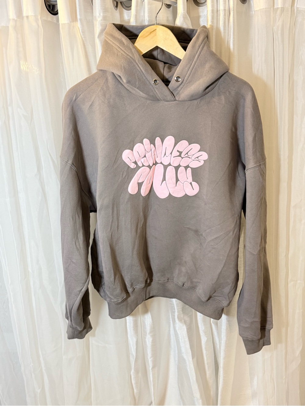 Princess Polly Taupe Hoodie with Pink Logo